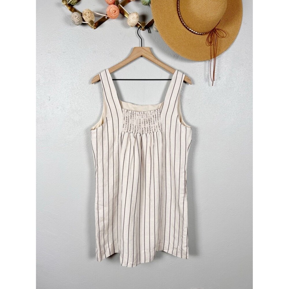 NWT Evereve Leah Linen Mini Shift Dress in Oatmeal Black Stripe Size Large - Picture 4 of 8